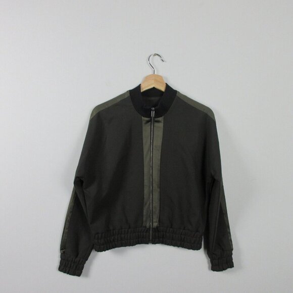 Club Monaco Cropped Bomber Jacket Women's XS Black Viscose Blend Zip Up 566 - Picture 2 of 11